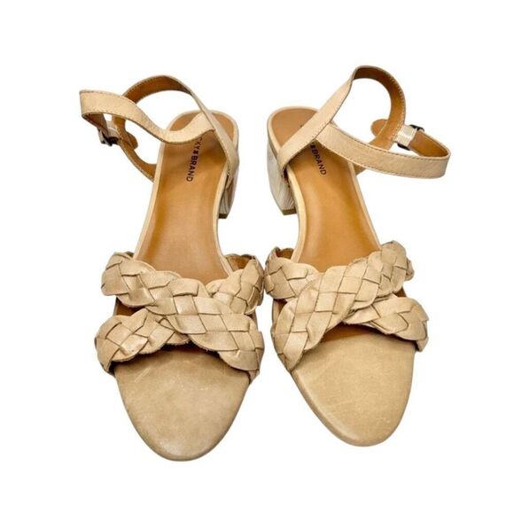 Lucky Brand Sandals Size 9.5 Tan Leather Braided Open Toe Block Heel Beachy - Picture 3 of 9